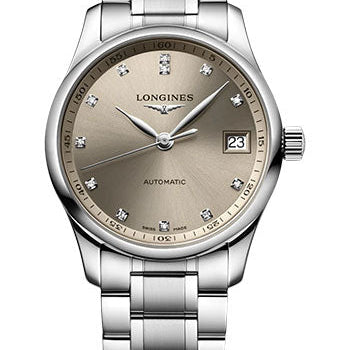 Longines Master Collection Automatic Watch - 34 mm Steel Case - Beige Diamond Dial - Bracelet - L2.357.4.07.6