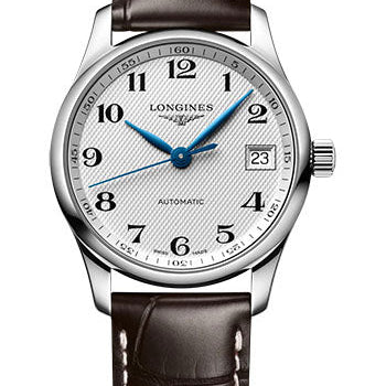 Longines Master Collection Automatic Watch - 34 mm Steel Case - Silver Barleycorn Arabic Dial - Brown Alligator Leather Strap - L2.357.4.78.3