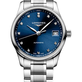 Longines Master Collection Automatic Watch - 34 mm Steel Case - Blue Diamond Dial - Bracelet - L2.357.4.97.6