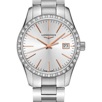 Longines Conquest Classic Quartz Watch - 34 mm Steel Diamond Case - Silver Dial - Bracelet - L2.386.0.72.6