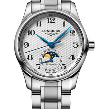 Longines Master Collection Moon Phase Automatic Watch - 34 mm Steel Case - Silver Barleycorn Arabic Dial - Bracelet - L2.409.4.78.6