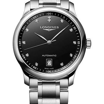 Longines Master Collection Automatic Watch - 38.5 mm Steel Case - Black Diamond Dial - Bracelet - L2.628.4.57.6