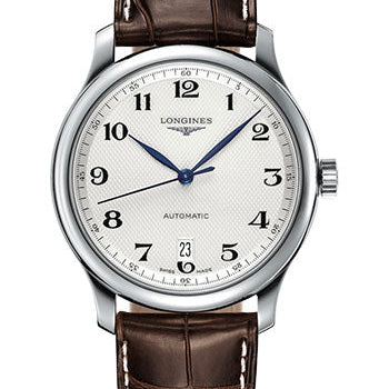 Longines Master Collection Watch - 38.5 mm Steel Case - Silver Barleycorn Arabic Dial - Brown Alligator Strap - L2.628.4.78.3