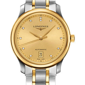 Longines Master Collection Watch - 38.5 mm Steel And Yellow Gold Cap 200 Case - Gilt Diamond Dial - Bracelet - L2.628.5.37.7