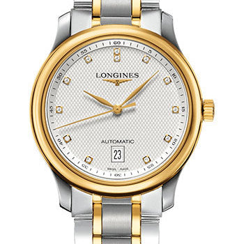 Longines Master Collection Watch - 38.5 mm Steel And Yellow Gold Cap 200 Case - Silver Barleycorn Diamond Dial - Bracelet - L2.628.5.77.7