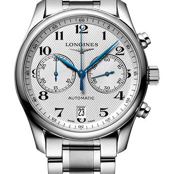 Longines Master Collection Chronograph Small Seconds Automatic Watch - 40 mm Steel Case - Silver Barleycorn Arabic Dial - Bracelet - L2.629.4.78.6