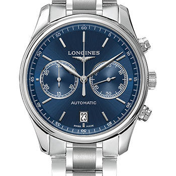 Longines Master Collection Chronograph Small Seconds Watch - 40 mm Steel Case - Blue Dial - Bracelet - L2.629.4.92.6