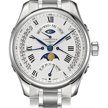 Longines Master Collection Retrograde Annual Calendar Watch - 44 mm Steel Case - Silver Barleycorn Roman Dial - Bracelet - L2.739.4.71.6
