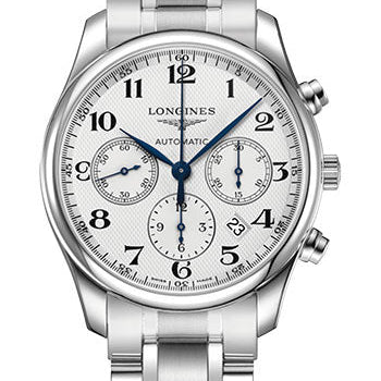 Longines Master Collection Chronograph Small Seconds Watch - 42 mm Steel Case - Silver Barleycorn Arabic Dial - Bracelet - L2.759.4.78.6