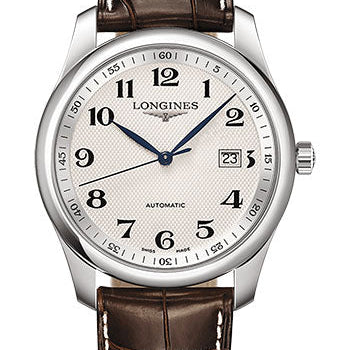 Longines Master Collection Watch - 40 mm Steel Case - Silver Barleycorn Arabic Dial - Brown Alligator Strap - L2.793.4.78.3