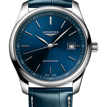 Longines Master Collection Automatic Watch - 40 mm Steel Case - Blue Dial - Blue Alligator Strap - L2.793.4.92.0