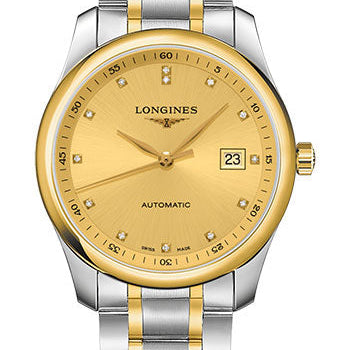 Longines Master Collection Watch - 40 mm Steel And Yellow Gold Cap 200 Case - Gilt Diamond Dial - Bracelet - L2.793.5.37.7