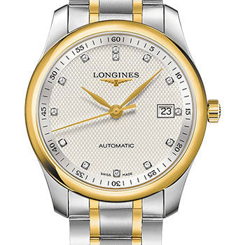 Longines Master Collection Watch - 40 mm Steel And Yellow Gold Cap 200 Case - Silver Barleycorn Diamond Dial - Bracelet - L2.793.5.97.7
