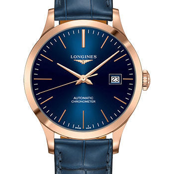 Longines Record collection Watch - 38.5 mm 18K Pink Gold Case - Blue Dial - Blue Alligator Strap - L2.820.8.92.2