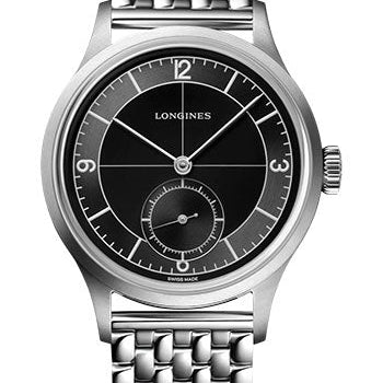 Longines Heritage Classic - Sector Dial Small Seconds Automatic Watch - 38.5 mm Steel Case - Black Arabic Dial - Bracelet - L2.828.4.53.6