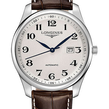Longines Master Collection Watch - 42 mm Steel Case - Silver Barleycorn Arabic Dial - Brown Alligator Strap - L2.893.4.78.3