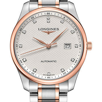Longines Master Collection Watch - 42 mm Steel And Pink Gold Cap 200 Case - Silver Barleycorn Diamond Dial - Bracelet - L2.893.5.77.7