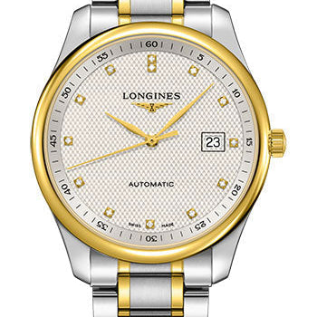 Longines Master Collection Watch - 42 mm Steel And Yellow Gold Cap 200 Case - Silver Barleycorn Diamond Dial - Bracelet - L2.893.5.97.7