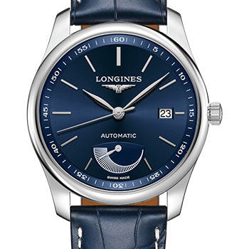 Longines Master Collection Power Reserve Watch - 40 mm Steel Case - Blue Dial - Blue Alligator Strap - L2.908.4.92.0