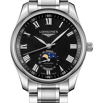 Longines Master Collection Moon Phase Watch - 40 mm Steel Case - Black Barleycorn Roman Dial - Bracelet - L2.909.4.51.6