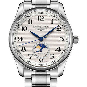 Longines Master Collection Moon Phase Watch - 40 mm Steel Case - Silver Barleycorn Arabic Dial - Bracelet - L2.909.4.78.6