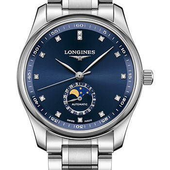 Longines Master Collection Moon Phase Watch - 40 mm Steel Case - Blue Diamond Dial - Bracelet - L2.909.4.97.6
