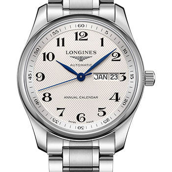 Longines Master Collection Annual Calendar Watch - 40 mm Steel Case - Silver Barleycorn Arabic Dial - Bracelet - L2.910.4.78.6
