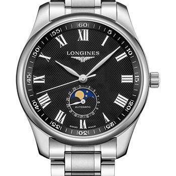Longines Master Collection Moon Phase Watch - 42 mm Steel Case - Black Barleycorn Roman Dial - Bracelet - L2.919.4.51.6