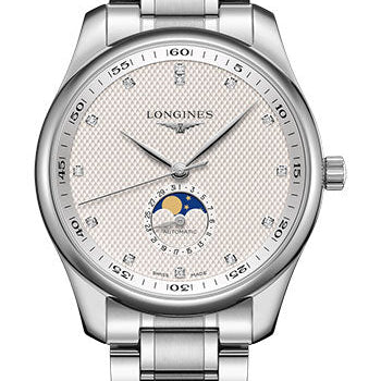 Longines Master Collection Moon Phase Watch - 42 mm Steel Case - Silver Barleycorn Diamond Dial - Bracelet - L2.919.4.77.6