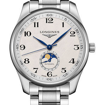Longines Master Collection Moon Phase Watch - 42 mm Steel Case - Silver Barleycorn Arabic Dial - Bracelet - L2.919.4.78.6