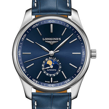 Longines Master Collection Moon Phase Watch - 42 mm Steel Case - Blue Dial - Blue Alligator Strap - L2.919.4.92.0