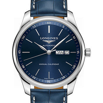 Longines Master Collection Annual Calendar Watch - 42 mm Steel Case - Blue Dial - Blue Alligator Strap - L2.920.4.92.0