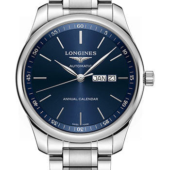 Longines Master Collection Annual Calendar Watch - 42 mm Steel Case - Blue Dial - Bracelet - L2.920.4.92.6