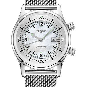 Longines Legend Diver Watch Watch - 36 mm Steel Case - White Mother-Of-Pearl Arabic Dial - Bracelet - L3.374.4.80.6
