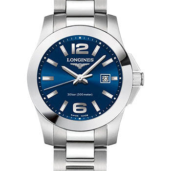 Longines Conquest Quartz Watch - 29.5 mm Steel Case - Blue Arabic Dial - Bracelet - L3.376.4.96.6