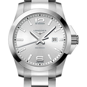 Longines Conquest Quartz Watch - 43 mm Steel Case - Silver Arabic Dial - Bracelet - L3.760.4.76.6