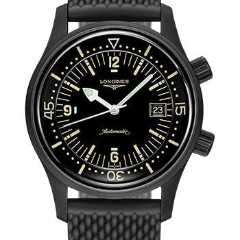 Longines Legend Diver Watch Watch - 42 mm Black PVD Case - Black Arabic Dial - Rubber Strap - L3.774.2.50.9