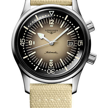 Longines Legend Diver Watch Automatic Watch - 42 mm Steel Case - Beige Arabic Dial - Beige Synthetic Strap - L3.774.4.30.2