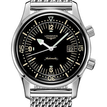 Longines Legend Diver Watch Watch - 42 mm Steel Case - Black Arabic Dial - Bracelet - L3.774.4.50.6