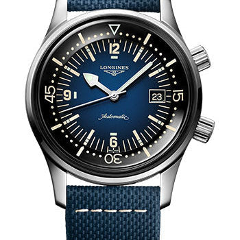 Longines Legend Diver Watch Automatic Watch - 42 mm Steel Case - Blue Arabic Dial - Blue Leather Strap - L3.774.4.90.2