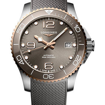 Longines HydroConquest Automatic Watch - 39 mm Steel And Ceramic Case - Grey Arabic Dial - Grey Rubber Strap - L3.780.3.78.9