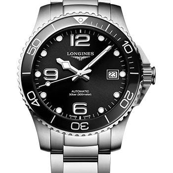 Longines HydroConquest Automatic Watch - 39 mm Steel And Ceramic Case - Black Arabic Dial - Steel Bracelet - L3.780.4.56.6