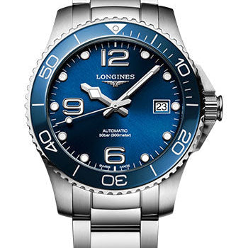 Longines HydroConquest Automatic Watch - 39 mm Steel And Ceramic Case - Blue Arabic Dial - Steel Bracelet - L3.780.4.96.6