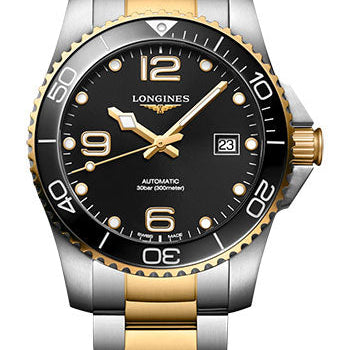 Longines HydroConquest Automatic Watch - 41 mm Steel And Ceramic Case - Black Arabic Dial - Steel And Yellow PVD Bracelet - L3.781.3.56.7