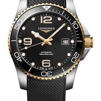Longines HydroConquest Automatic Watch - 41 mm Steel And Ceramic Case - Black Arabic Dial - Black Rubber Strap - L3.781.3.56.9