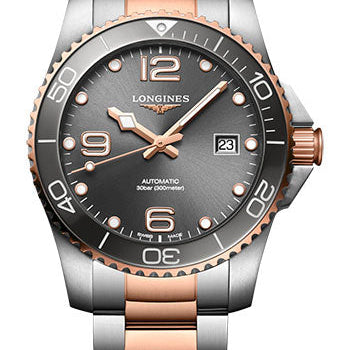 Longines HydroConquest Automatic Watch - 41 mm Steel And Ceramic Case - Grey Arabic Dial - Steel And Red PVD Bracelet - L3.781.3.78.7
