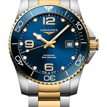 Longines HydroConquest Automatic Watch - 41 mm Steel And Ceramic Case - Blue Arabic Dial - Steel And Yellow PVD Bracelet - L3.781.3.96.7