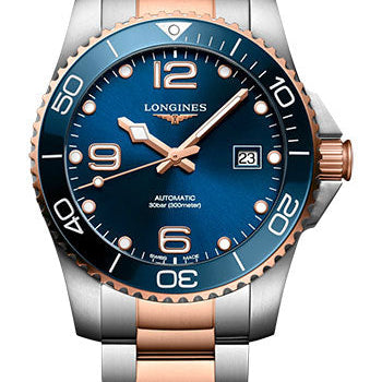 Longines HydroConquest Automatic Watch - 41 mm Steel And Ceramic Case - Blue Arabic Dial - Steel And Red PVD Bracelet - L3.781.3.98.7
