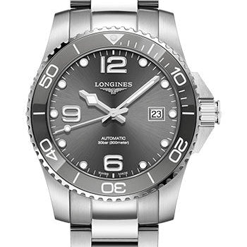 Longines HydroConquest Automatic Watch - 41 mm Steel And Ceramic Case - Grey Arabic Dial - Steel Bracelet - L3.781.4.76.6