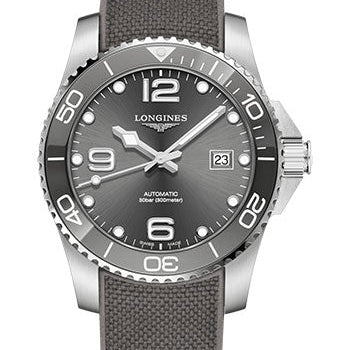 Longines HydroConquest Automatic Watch - 41 mm Steel And Ceramic Case - Grey Arabic Dial - Rubber Strap - L3.781.4.76.9